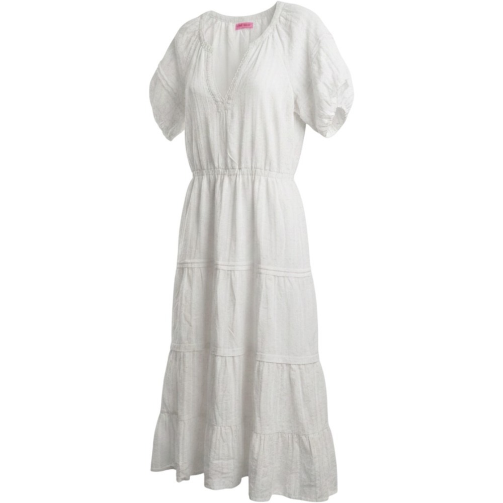 Betsey Johnson White‎ Confetti Tiered Midi Dress Puff Sleeve Cotton JL208214